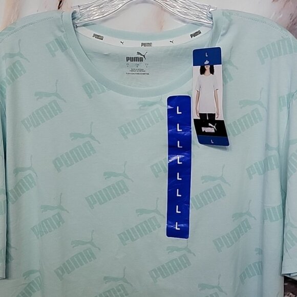Puma Women's Size L Bust 44 Blue Crew Neck Logo Short Sleeve T-Shirt - Picture 2 of 13